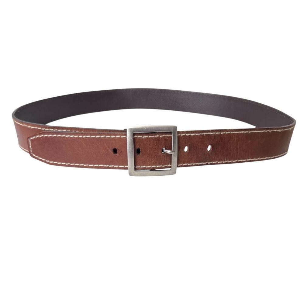 Nine & Company Leather Belt Contrast Stitch Brown Classic Casual Women M/L - Picture 2 of 8